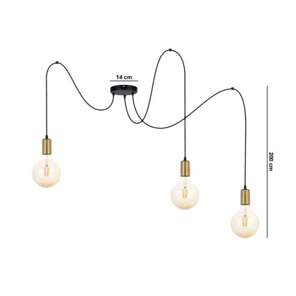 Lámpara colgante MIROS 3xE27/60W/230V araña negro/dorado