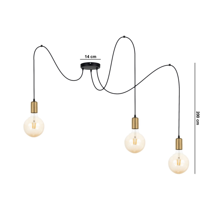 Lámpara colgante MIROS 3xE27/60W/230V araña negro/dorado