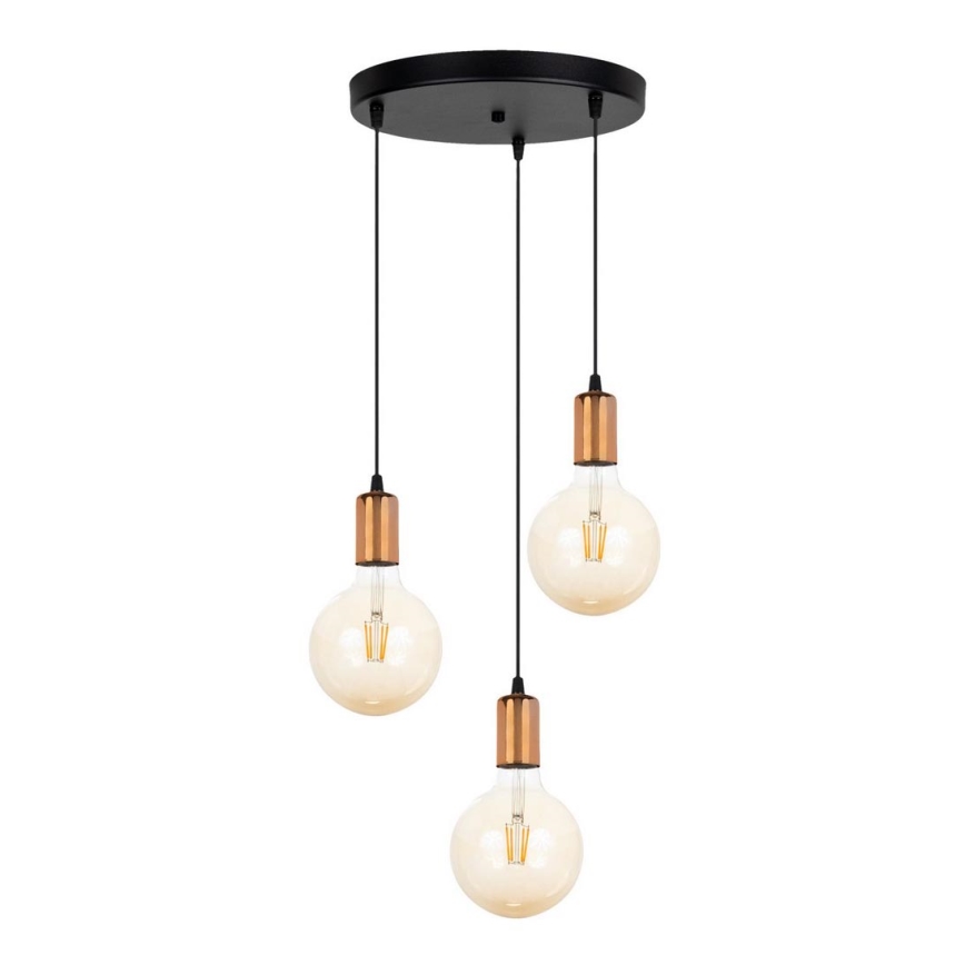 Lámpara colgante MIROS 3xE27/60W/230V redondo negro/cobre