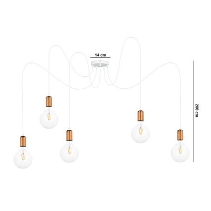 Lámpara colgante MIROS 5xE27/60W/230V araña blanco/cobre