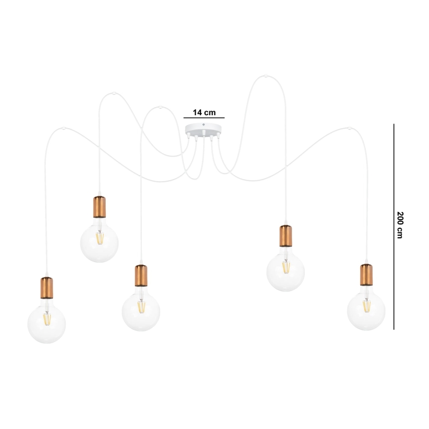 Lámpara colgante MIROS 5xE27/60W/230V araña blanco/cobre