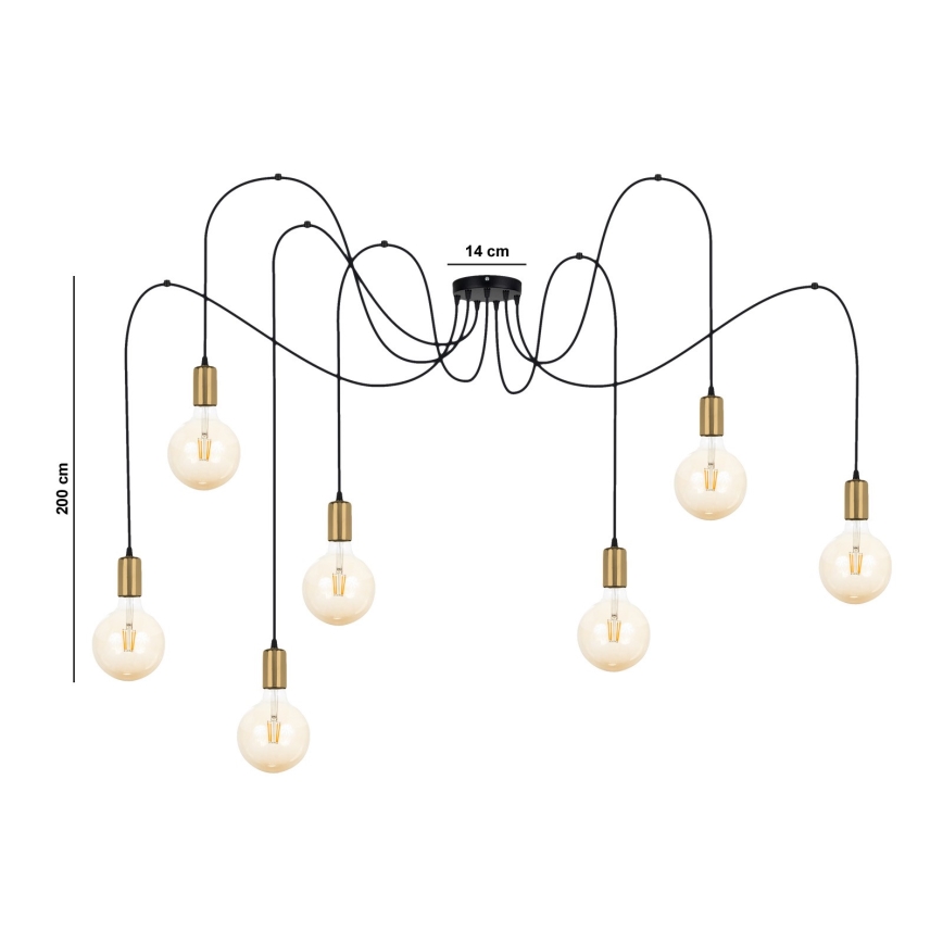 Lámpara colgante MIROS 7xE27/60W/230V araña negro/dorado