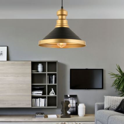 Lámpara colgante MONZA 1xE27/40W/230V, 30 cm negra/dorada