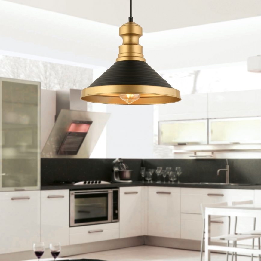 Lámpara colgante MONZA 1xE27/40W/230V, 30 cm negra/dorada