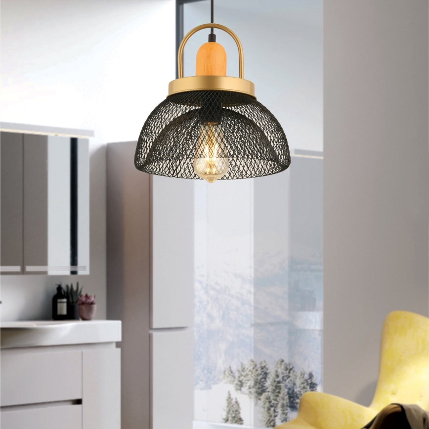 Lámpara colgante MONZA 1xE27/40W/230V, diámetro 29 cm, negro/oro