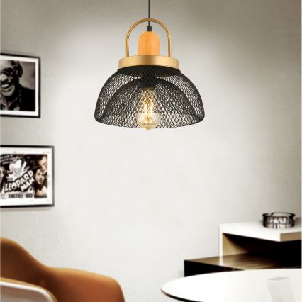 Lámpara colgante MONZA 1xE27/40W/230V, diámetro 29 cm, negro/oro