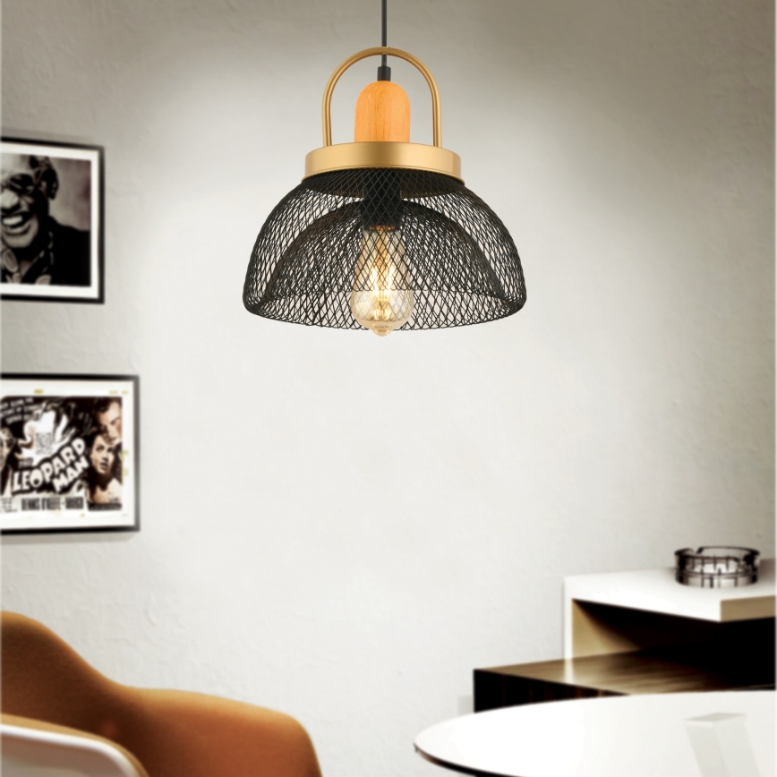 Lámpara colgante MONZA 1xE27/40W/230V, diámetro 29 cm, negro/oro
