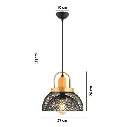 Lámpara colgante MONZA 1xE27/40W/230V, diámetro 29 cm, negro/oro