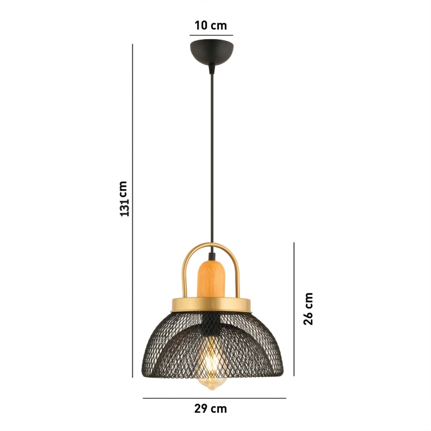 Lámpara colgante MONZA 1xE27/40W/230V, diámetro 29 cm, negro/oro