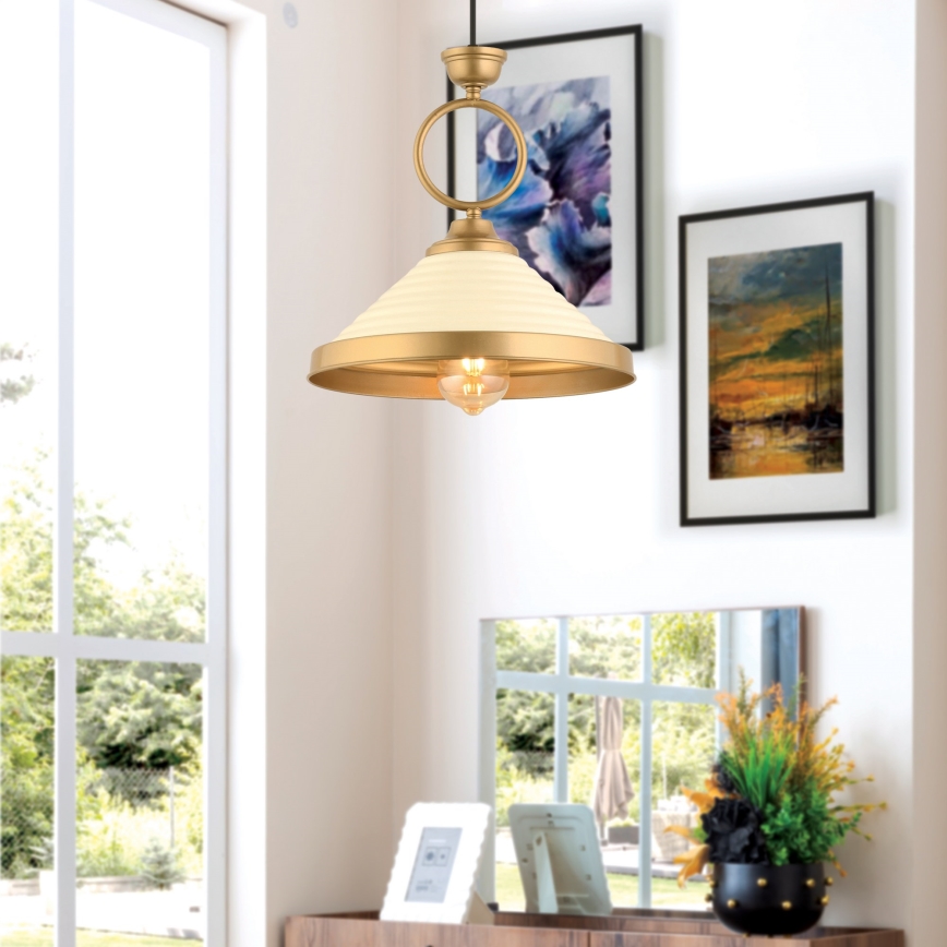 Lámpara colgante MONZA 1xE27/40W/230V diámetro 30 cm crema/bronce