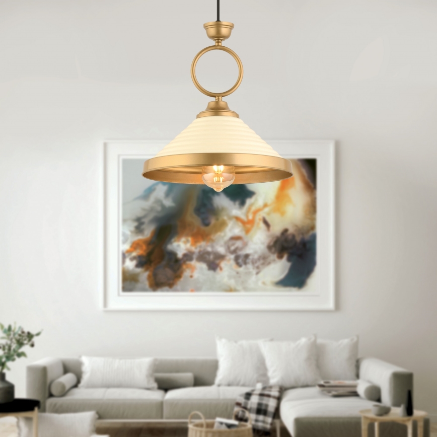 Lámpara colgante MONZA 1xE27/40W/230V diámetro 30 cm crema/bronce