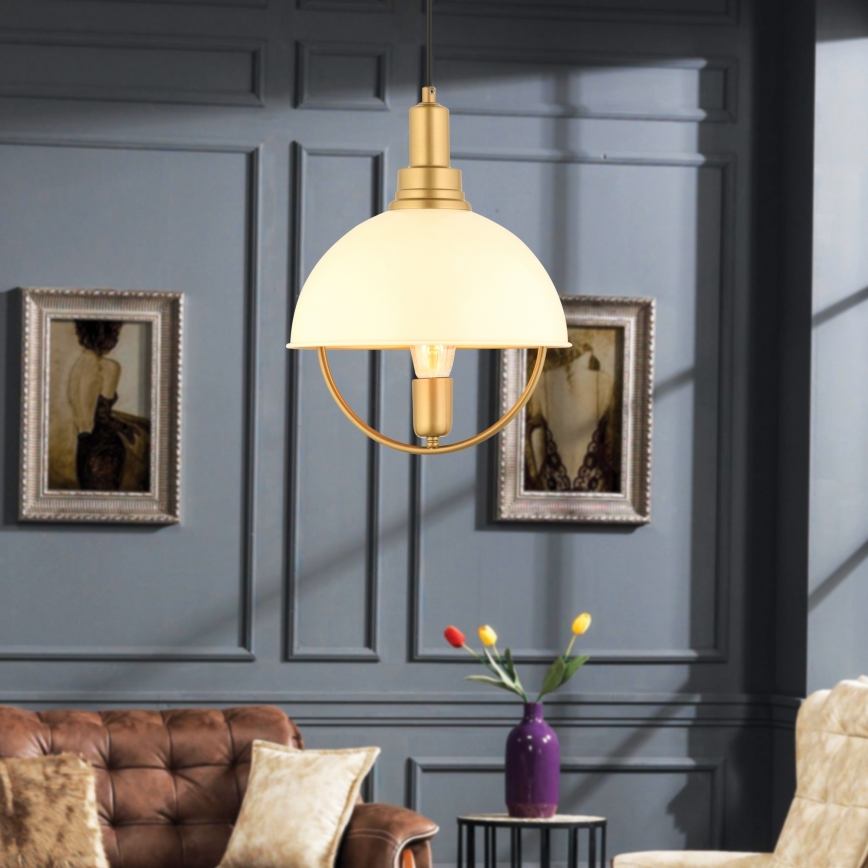 Lámpara colgante MONZA 1xE27/40W/230V diámetro 30 cm crema/oro