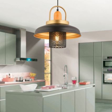 Lámpara colgante MONZA 1xE27/40W/230V diámetro 32 cm negro/dorado