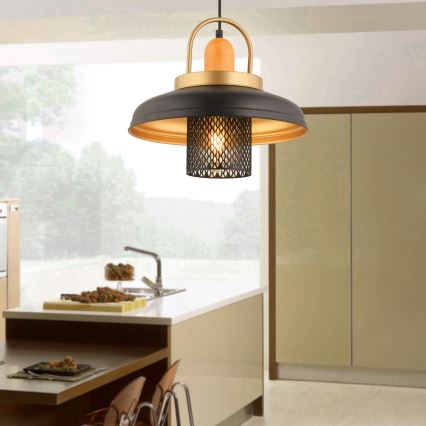 Lámpara colgante MONZA 1xE27/40W/230V diámetro 32 cm negro/dorado