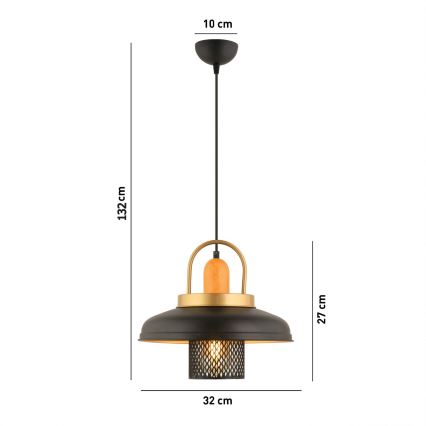 Lámpara colgante MONZA 1xE27/40W/230V diámetro 32 cm negro/dorado
