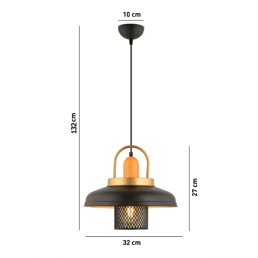 Lámpara colgante MONZA 1xE27/40W/230V diámetro 32 cm negro/dorado