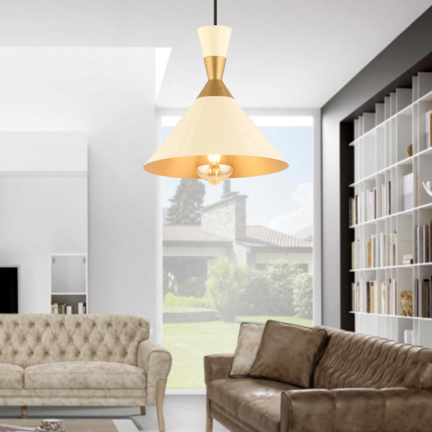 Lámpara colgante MONZA 1xE27/40W/230V Ø 25 cm crema/dorada
