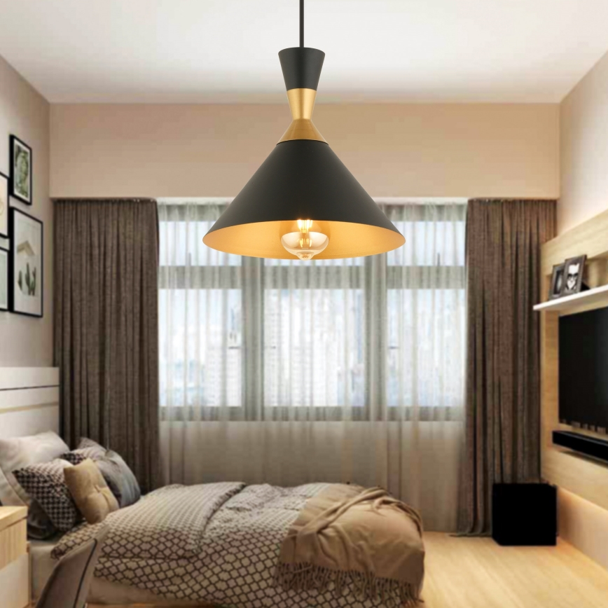Lámpara colgante MONZA 1xE27/40W/230V Ø 25 cm negro/dorado