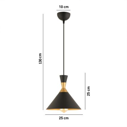 Lámpara colgante MONZA 1xE27/40W/230V Ø 25 cm negro/dorado