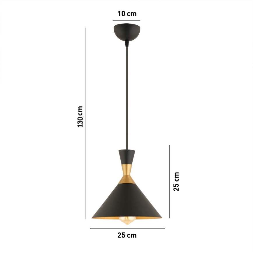 Lámpara colgante MONZA 1xE27/40W/230V Ø 25 cm negro/dorado