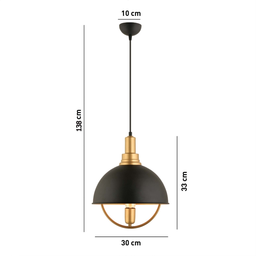 Lámpara colgante MONZA 1xE27/40W/230V Ø 30 cm negro/dorado