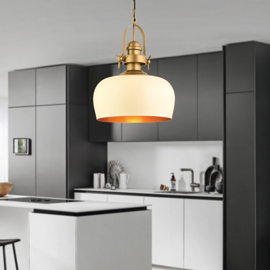 Lámpara colgante MONZA, con cable, 1xE27/40W/230V, Ø 30 cm, crema/bronce