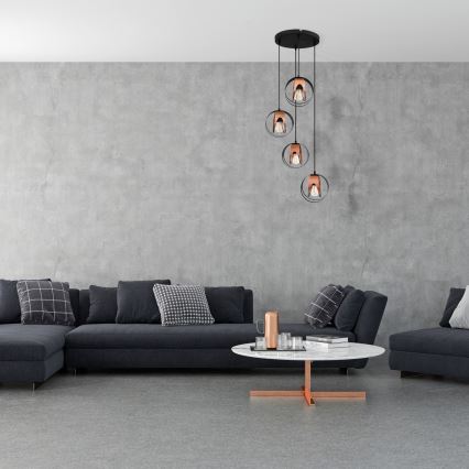 Lámpara colgante MOONLIGHT 4xE27/15W/230V negro/cobre