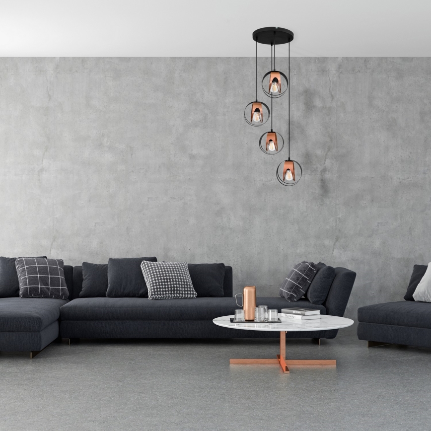 Lámpara colgante MOONLIGHT 4xE27/15W/230V negro/cobre