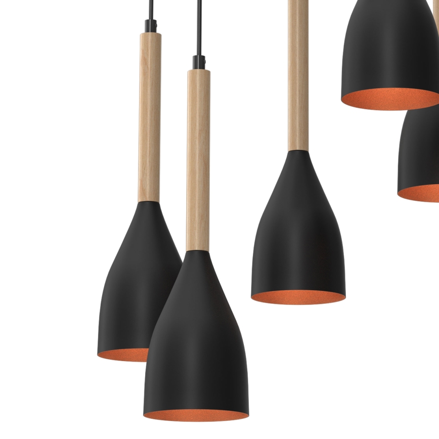 Lámpara colgante MUZA 5xE27/15W/230V negro/beige/cobre/haya