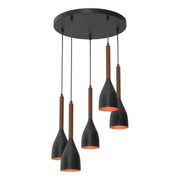 Lámpara colgante MUZA 5xE27/15W/230V negro/marrón/cobre/haya