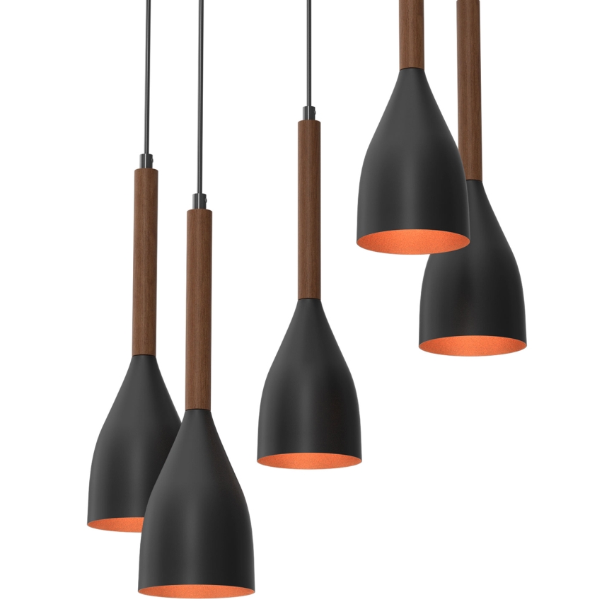 Lámpara colgante MUZA 5xE27/15W/230V negro/marrón/cobre/haya