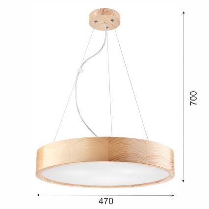 Lámpara colgante con cable NATURAL 3xE27/60W/230V Ø 47 cm pino