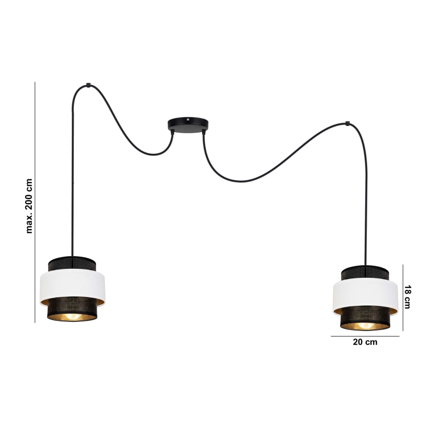 Lámpara colgante NESS 2xE27/60W/230V araña negro/blanco