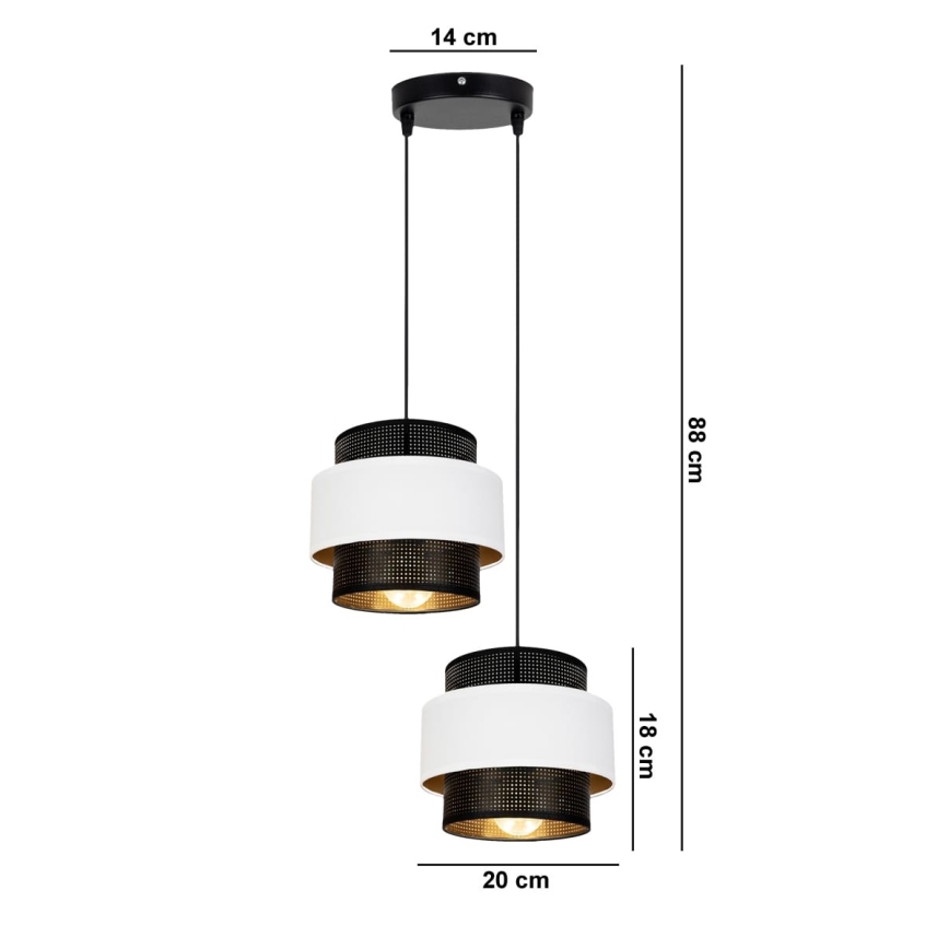 Lámpara colgante NESS 2xE27/60W/230V diá. 30 cm negro/blanco