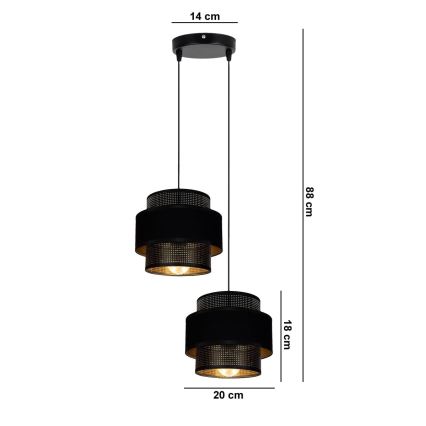 Lámpara colgante NESS 2xE27/60W/230V diá. 30 cm negro