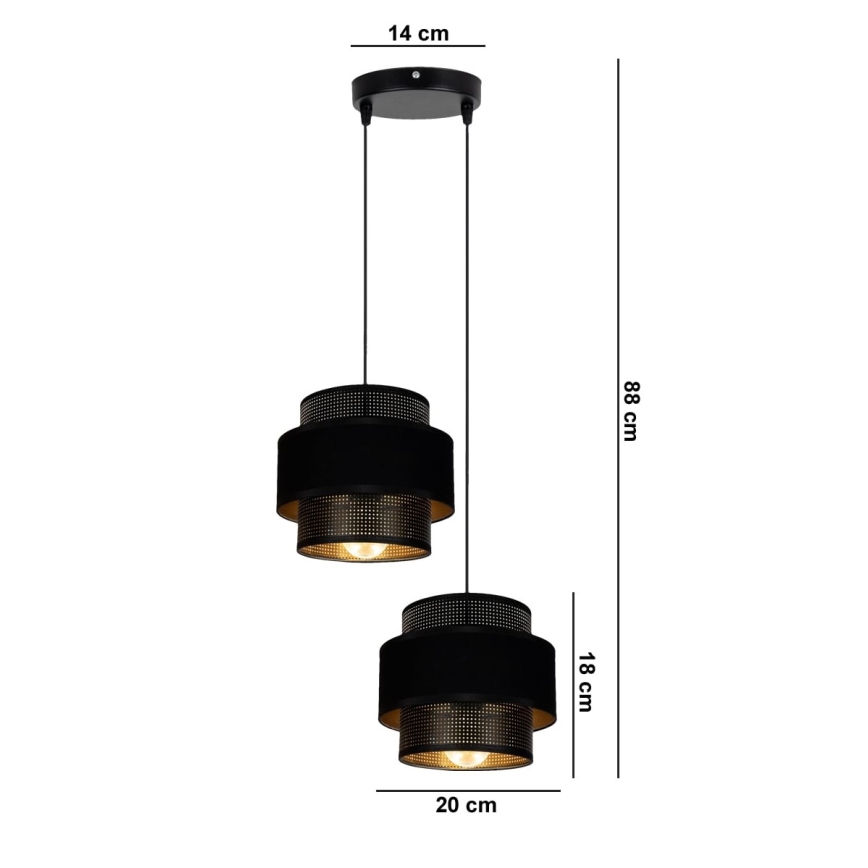 Lámpara colgante NESS 2xE27/60W/230V diá. 30 cm negro