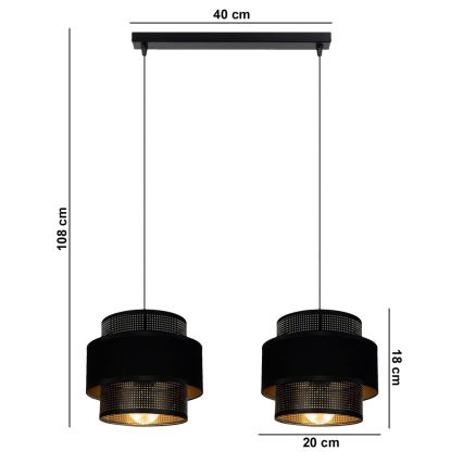 Lámpara colgante NESS 2xE27/60W/230V negro