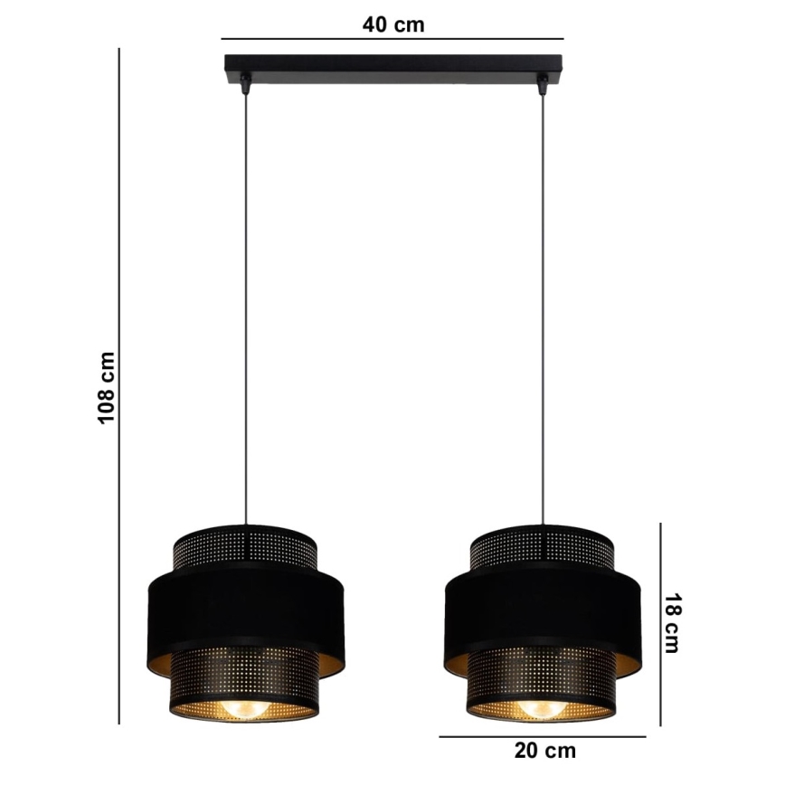 Lámpara colgante NESS 2xE27/60W/230V negro