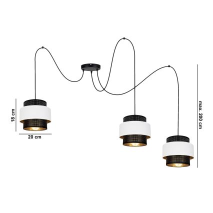 Lámpara colgante NESS 3xE27/60W/230V araña negro/blanco