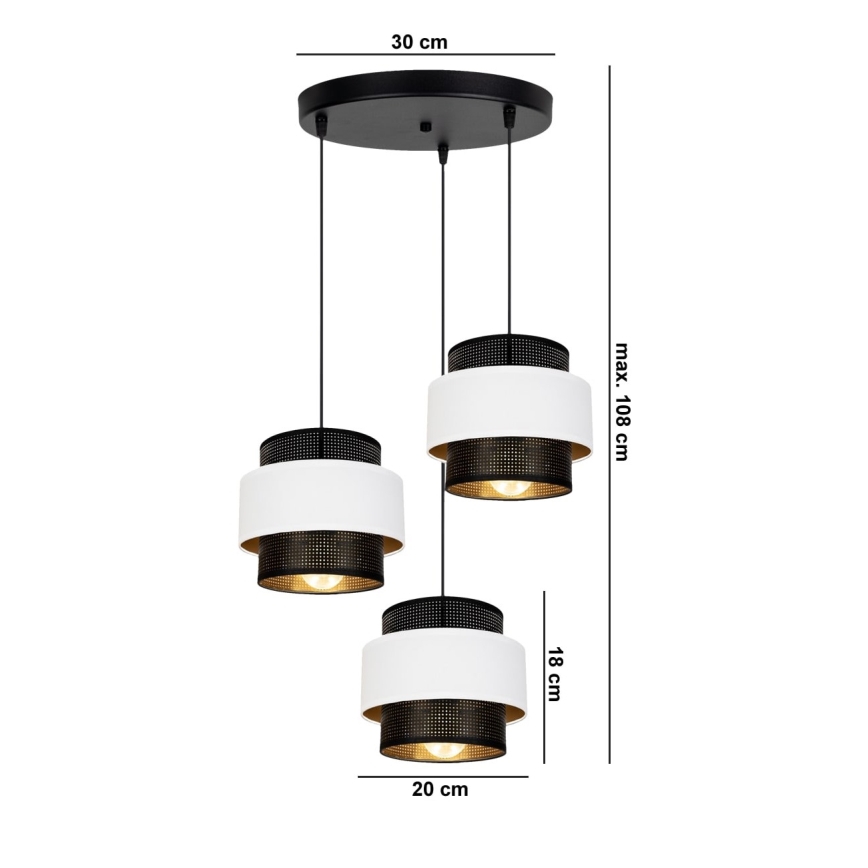 Lámpara colgante NESS 3xE27/60W/230V diá. 45 cm negro/blanco