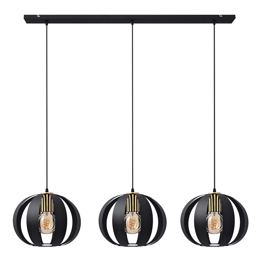 Lámpara colgante NEWTON 3xE27/15W/230V negro/dorado