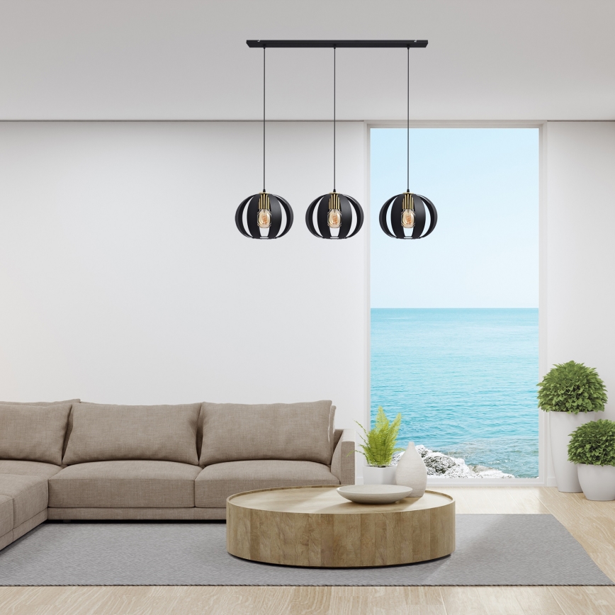 Lámpara colgante NEWTON 3xE27/15W/230V negro/dorado