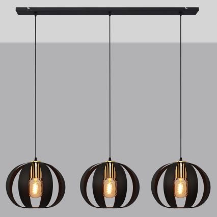 Lámpara colgante NEWTON 3xE27/15W/230V negro/dorado