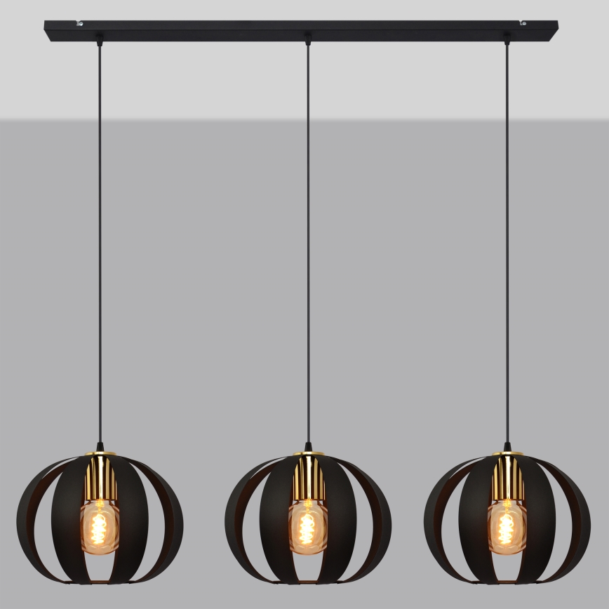 Lámpara colgante NEWTON 3xE27/15W/230V negro/dorado