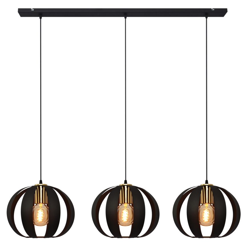 Lámpara colgante NEWTON 3xE27/15W/230V negro/dorado