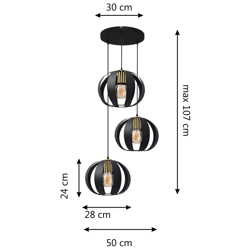 Lámpara colgante NEWTON 3xE27/15W/230V negro
