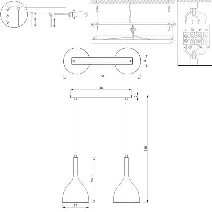 Lámpara colgante NOAK 2xE27/15W/230V blanco/cromo brillante