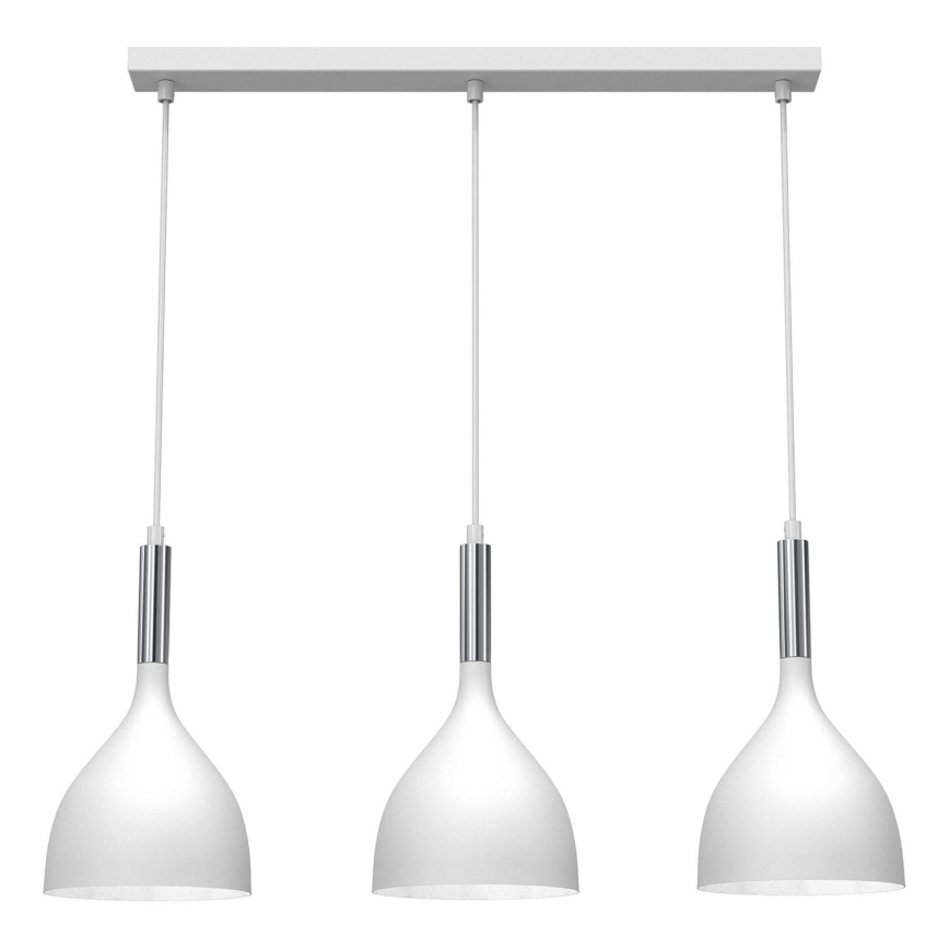 Lámpara colgante NOAK 3xE27/15W/230V blanco/cromo brillante