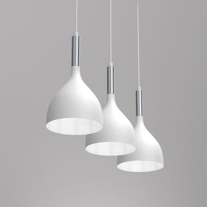Lámpara colgante NOAK 3xE27/15W/230V blanco/cromo brillante