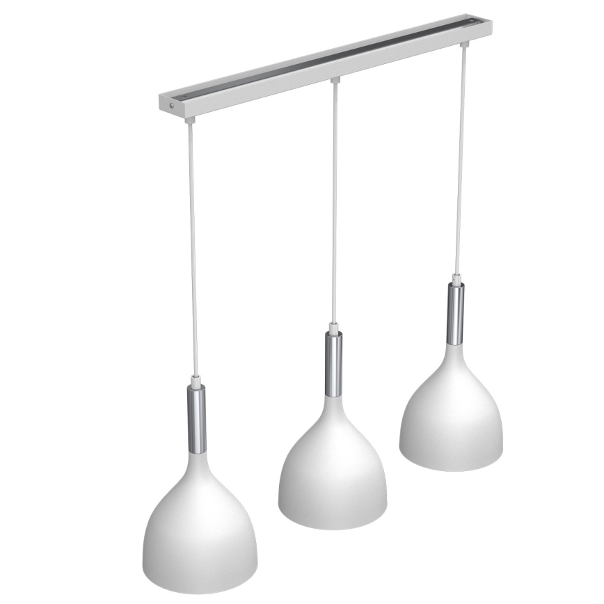 Lámpara colgante NOAK 3xE27/15W/230V blanco/cromo brillante